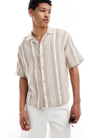 Pull&Bear Beige og rustik skjorte med striber
