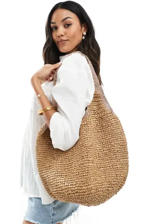 Stradivarius Skuldertaske i raffia-Neutral