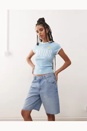 Noisy May Posede denimshorts med høj talje i lys vask-Blå