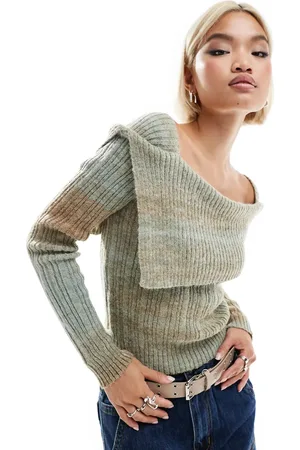 Daisy Street Trøje med offshoulder-design i space knit-Blå