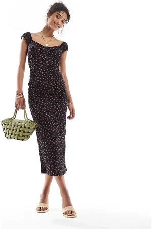 Bershka Milkmaid-midikjole med print
