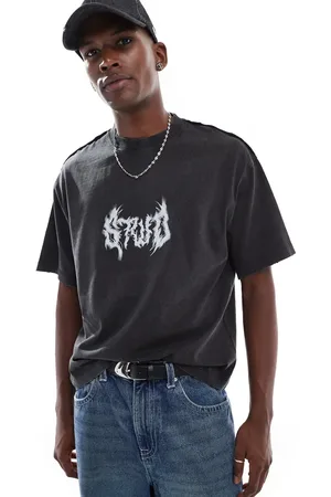 Pull&Bear STWD - Koksgrå T-shirt med grungeprint