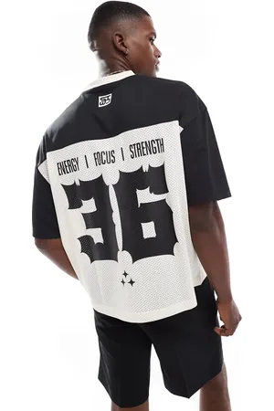 Pull&Bear STWD - Sort og rugby-t-shirt i retro sportsstil
