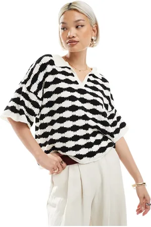 ASOS Strikket afslappet polotop med sømdetaljer og -Multifarvet
