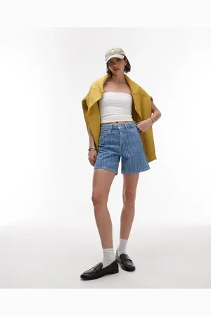 Topshop Editor - Afblegede denimshorts med striber