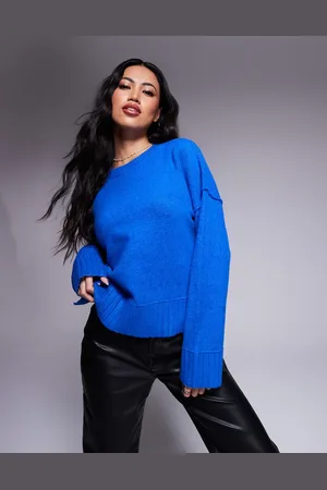 River Island Cropped, chunky og koboltblå striktrøje
