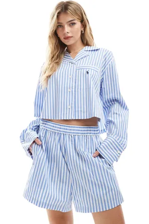 Ralph Lauren Pyjamassæt med cropped skjorte og boksershorts med blå striber