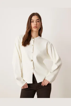ASOS Strikket cremehvid cardigan med struktur, rund hals og guldknapper