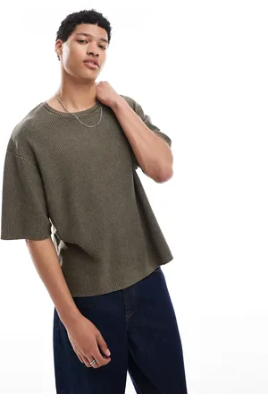 Pull&Bear Strikket T-shirt i forvasket kaki
