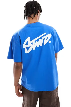 Pull&Bear STWD - Koboltblå T-shirt med grafik på ryggen