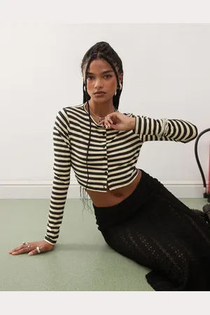 COLLUSION Gul super-cropped cardigan med smalle striber-Multifarvet