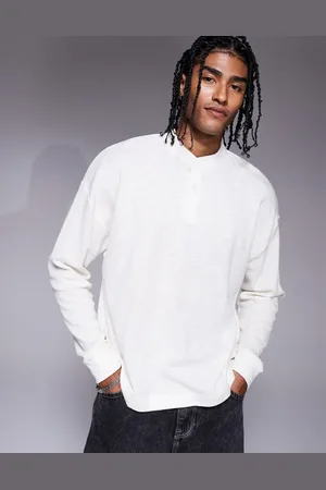 ASOS Cremehvid oversized henley-T-shirt med tekstur i firkantet pasform