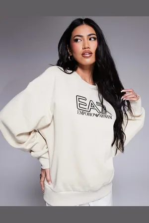 EA7 Armani - - Cremehvid sweatshirt med centralt logo