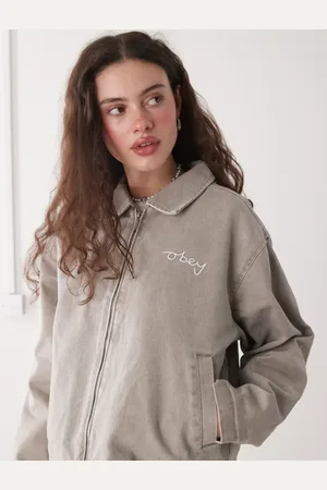 Obey Serene - denimjakke med gennemgående lynlås-Neutral