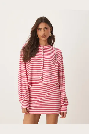 ASOS Strikket cardigan med lange ærmer og lyserøde striber - Del af sæt