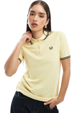 Fred Perry Gul/hvid poloskjorte med dobbelt kantstribe