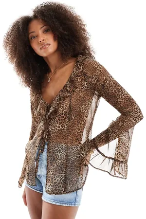 Miss Selfridge Strandtop med bindebånd foran og dyreprint i chiffon-Multifarvet