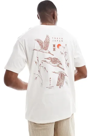JACK & JONES Cremefarvet oversized T-shirt med traneprint-Hvid