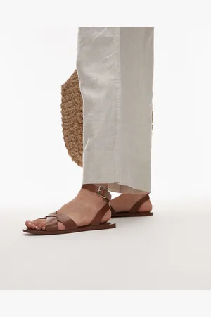 MANGO Brune flade sandaler i læder