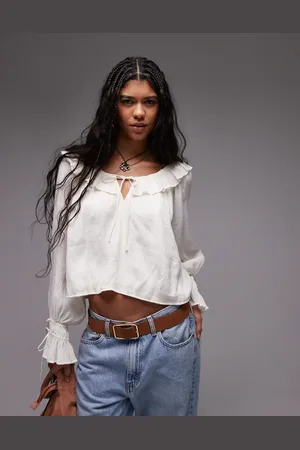Topshop Elfenbenshvid femme-top med flæsekrave