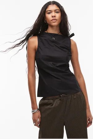 Topshop ærmeløs top med rynket skulder i poplin