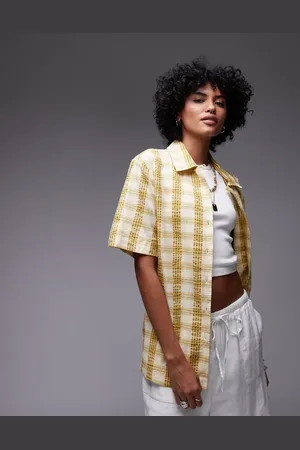 Topshop Gul resort-skjorte med tekstur og tern