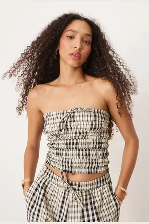 Brave Soul Bandeau-top med rynker og tern - Del af sæt-Neutral