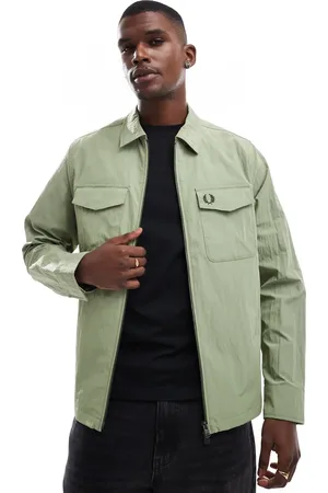Fred Perry Grøn overskjorte med gennemgående lynlås