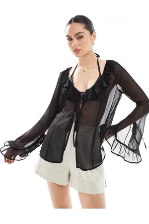 Miss Selfridge Strandtop med bindebånd foran i chiffon