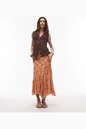 Topshop Orange og forvasket nederdel med tern og design med forskellige snit