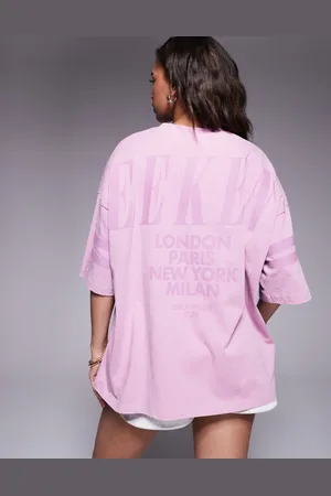ASOS Weekend Collective - Icon - Forvasket lilla oversized kortærmet top med stablet logoprint på ryggen
