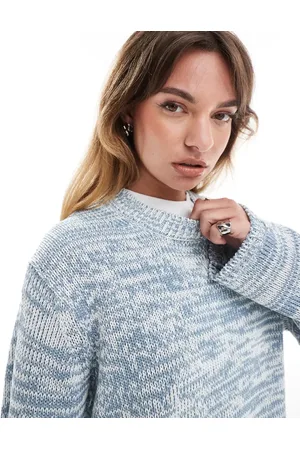 ASOS Blå og oversized trøje med rund hals i snoet garn-Multifarvet