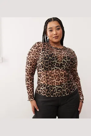 Noisy May Langærmet top med leopardprint i mesh-Brun