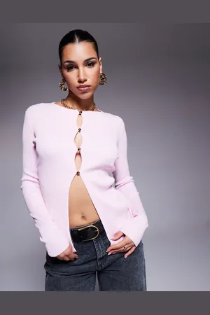 Kaiia Lyserød longline-cardigan med gennemgående knapper og slids foran - Kun hos ASOS