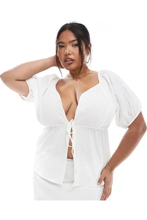 Esmée Esmée Curve - strandtop med pufærmer og bindebånd foran - Kun hos ASOS