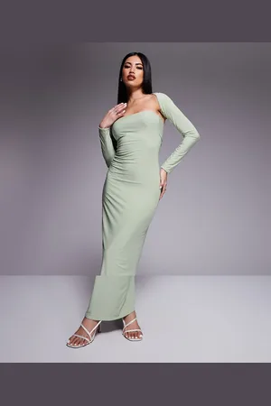 Kaiia Salviegrøn tætsiddende bandeau-maxikjole med langærmet bolero - Kun hos ASOS