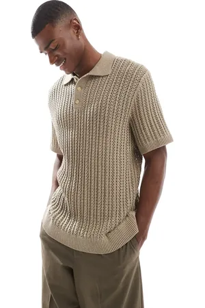 JACK & JONES Premium - Hæklet og strikket gyldenbrun poloskjorte