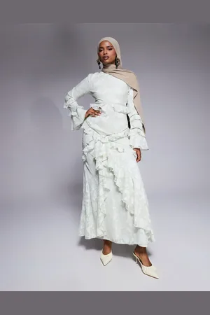 ASOS Salviegrøn og langærmet maxikjole med flæser i jacquard