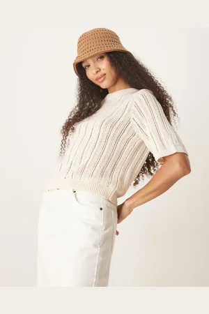 ASOS Ecrufarvet hæklet strikket T-shirt-Hvid