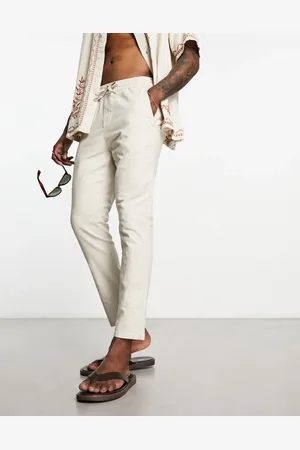 Only & Sons Beige cropped bukser i hørblanding-Neutral