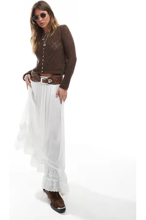 Stradivarius STR - Ecrufarvet midinederdel med asymmetrisk kant-Neutral