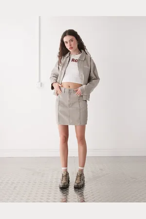 Obey Serene - Falmet beige midinederdel i denim-Neutral