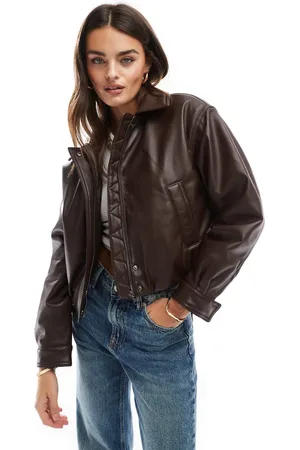 ASOS Chokoladebrun bomber-jakke i læderlook