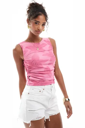 Stradivarius Pink racertop med print i mesh