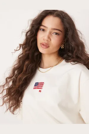 Ralph Lauren Råhvid T-shirt med flagprint i firkantet pasform