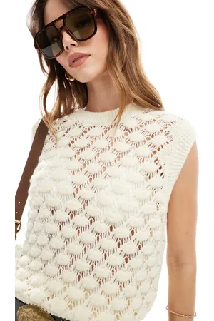 Miss Selfridge Cremehvid top i pointelle-strik