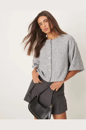 ASOS Blød top med sænkede skuldre i salt- og peberfarve i firkantet pasform-Multifarvet