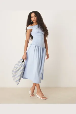ASOS Midikjole med tætsiddende talje og bred halsudskæring
