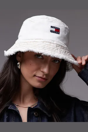 Tommy Hilfiger Ecrufarvet bøllehat med frynser i denim-Hvid