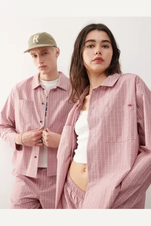 Reclaimed Unisex - Rød skjorte med tern i firkantet pasform-Multifarvet